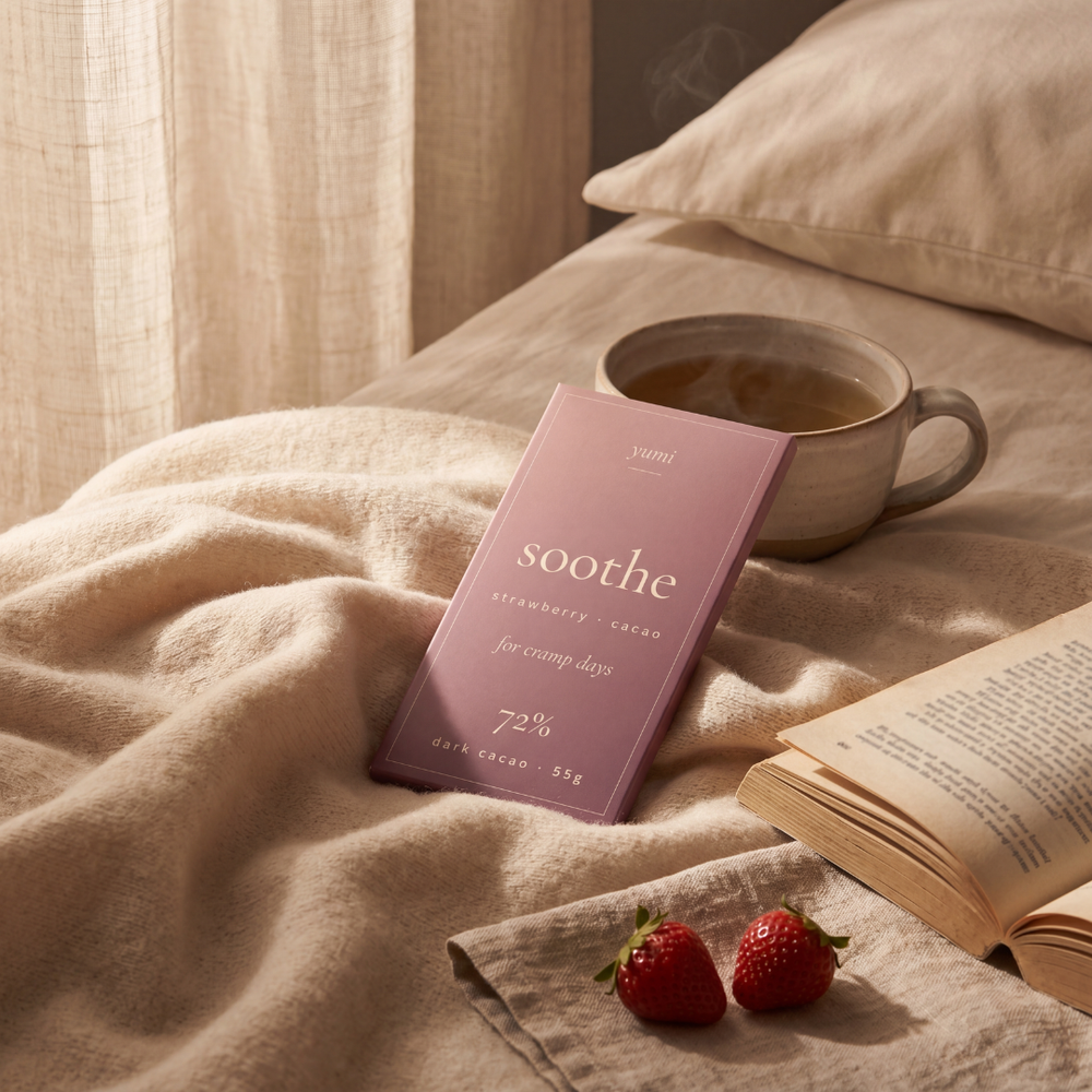 yumi soothe on linen with tea and book